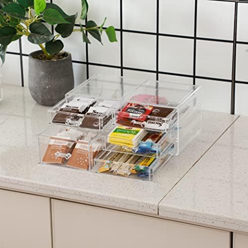 Cq acrylic 1 Pack Clear Desk Organizer With Drawers,Stackable 5 Drawers Skincare Organizer,Cute Skin Care Organizers for