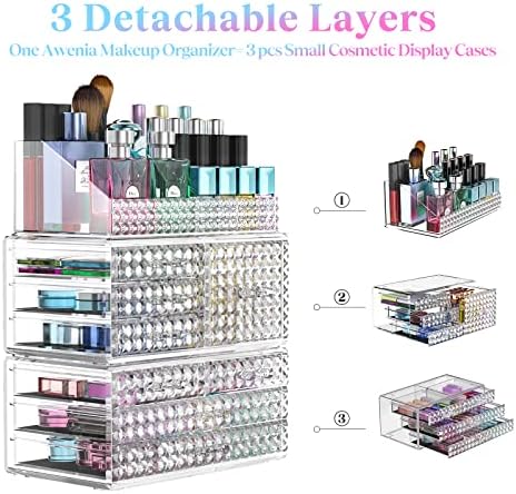 3 Pack Makeup Organizer Stackable[Upgraded], Acrylic Cosmetics Storage Cases with 8 Drawers Perfume Organizers For Brush