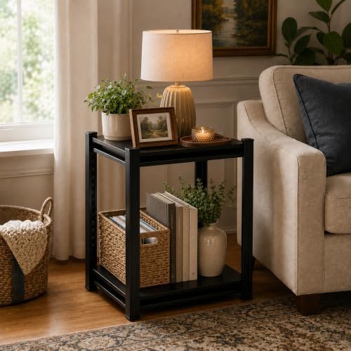PRESTELION 2-Tier Metal Bookshelf, Adjustable Industrial Bookcase, 22" Tall