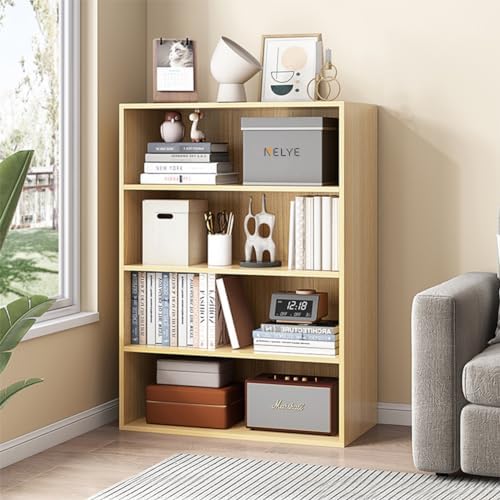 NELYE 4 Tier Open Shelf Bookcase, 23.62" x 9.53" x 41.81" in, Oak