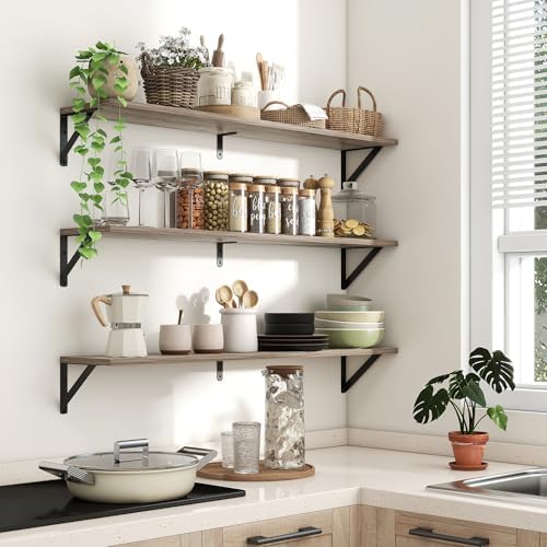Axeman 40 Inch Floating Shelves, 8 Inch Deep Grey Wall Shelves Set of 2