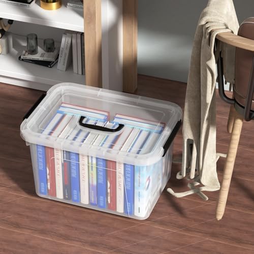 Quickquick 18 Quart Plastic Clear Latching Storage Bin with Handle, 4 Packs