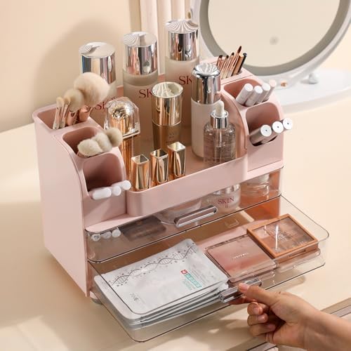 Anyoifax Makeup Organizer Countertop with Large Drawers, Light Pink