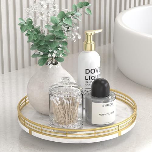 AMH 10-Inch White Marble Lazy Susan with Gold Frame