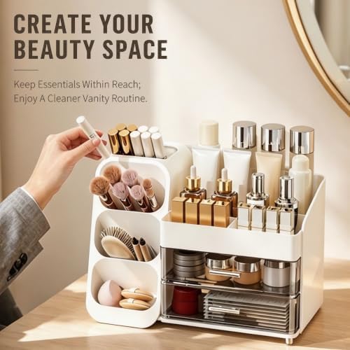 Azurphoric Hair Accessories Organizer with Hair Brush Holder, Rotatable Makeup Brush Holder for Necklaces, Earring, Brac