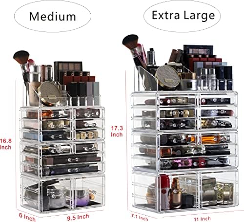 Cq acrylic 4 Pack Clear Makeup Organizer Countertop,Stackable 12 Drawers Skincare Organizer,Cute Skin Care Organizer for