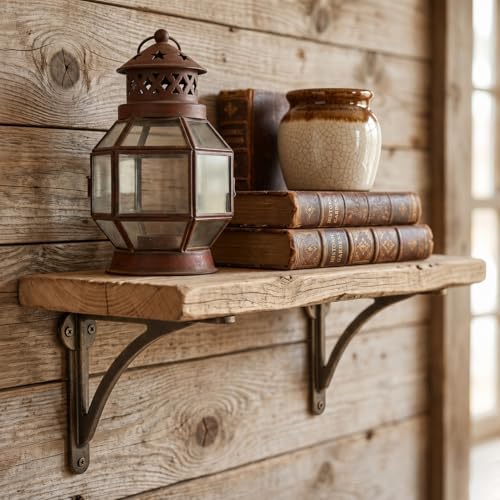 Khtumeware 100% Solid Brass Decorative Shelf Brackets, 6-inch Wall-Mounted Shelving Brackets, 2-Pack Brushed Antique Bra