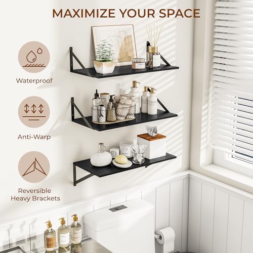 Heimlove 24W x 12D Deep Floating Shelves Set of 3 Black