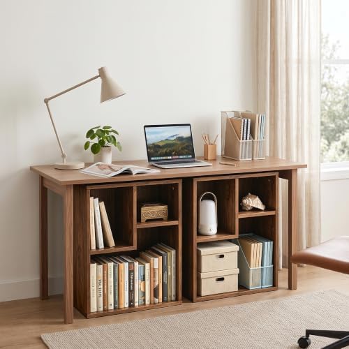 VECELO Small Brown Bookshelf, 21.3" H Freestanding Open Cubby Storage Cabinet,Storage Organizer with Uneven Compartments