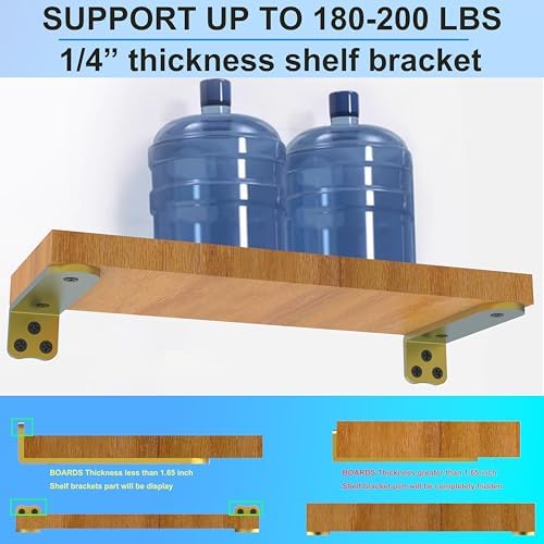 Eurydice Heavy Duty Floating Shelf Brackets, 1/4 in Thick 6 in 6Pack Gold