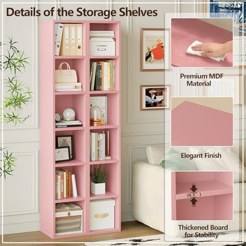6-Tier Tall Narrow Bookshelf,Slim Bookcase with Open Cubes