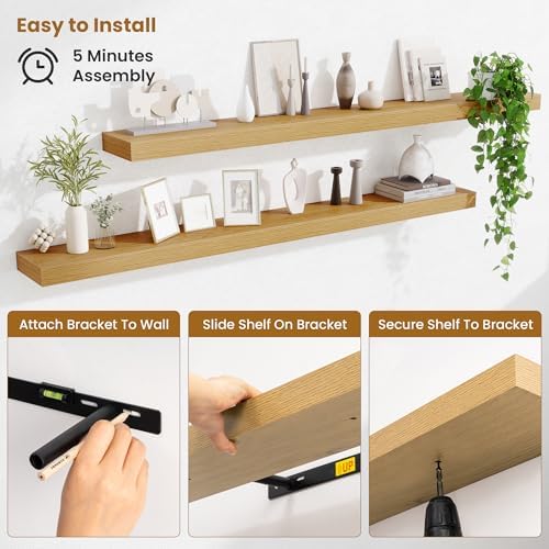 Fun Memories 60 Inch Fireplace Mantel Set of 2, Long Floating Shelf for Bedroom|Living Room, Wall Mounted Farmhouse Disp