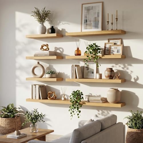 FLYJOE 27.5 Inch Floating Shelves for Wall Set of 2, 6.5" D Wood Grain Bathroom Shelves with Invisible Brackets, Easy In