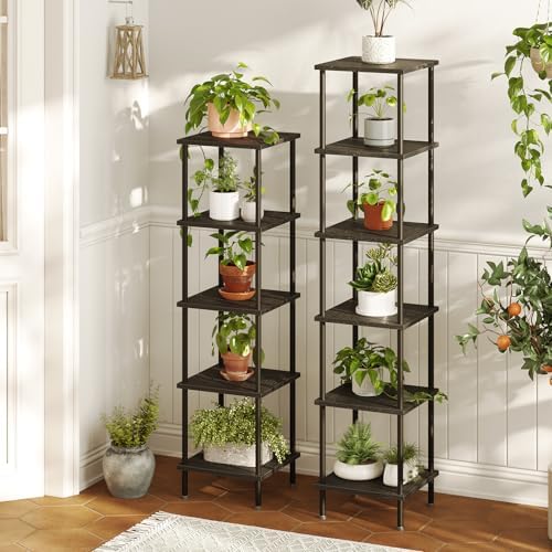 HOOBRO 5-Tier Corner Shelf Stand, Corner Square Rack Display Shelf, Tall Storage Rack Plant Stand, Corner Bookcase for S