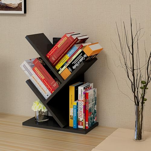 Godferyxin Tree Bookshelf, 3-Tier Wood Small Bookshelf and Mini Bookcase for Office, Home or School Desk Book Shelf for 