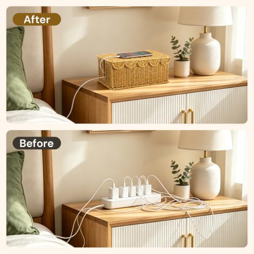 2Pcs Scalloped Edge Cable Management Box, Handmade Rattan Cord Organizer