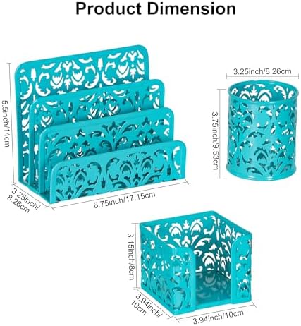 EasyPAG Desk Organizers and Accessories 3 Pieces Office Organizer Set - Pen Holder for Desk, Mail Sorter Countertop and Sticky Note Holder, Dark Teal