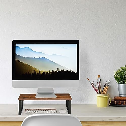 Relaxdays Monitor Stand, Screen Raiser for Desk, Office and Home, HxWxD: 15 x 40 x 23 cm, Industrial Design, Brown/Black