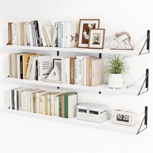 Heimlove Floating Book Shelves for Wall,47.2 Inches Long Wall Mounted Bookshelves,Heavy Duty Bracket Shelves for Living 