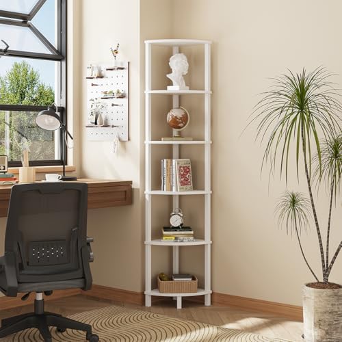 VIMBER Corner Shelf, 6-Tier Corner Bookshelf, Industrial Corner Ladder Shelf, DIY Storage Shelves, Modern Display Shelf 