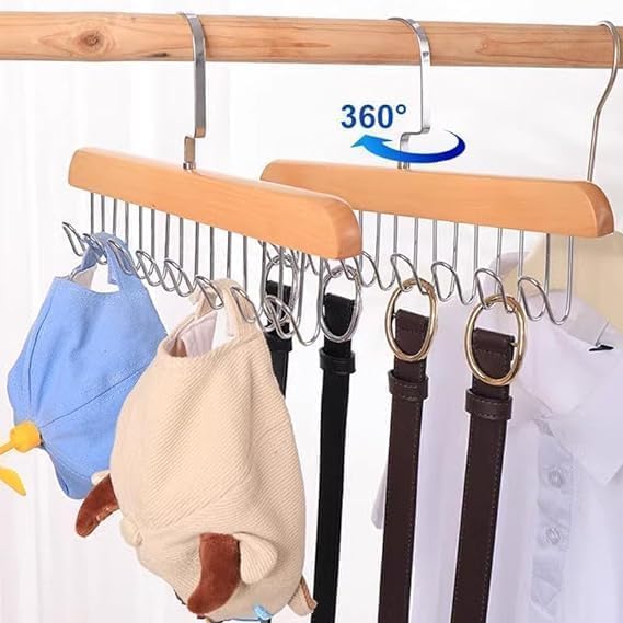 GROVENT® 2 Pcs Wooden Hanger for Clothes Hanging, Hangers for Wardrobe and Cupboard, 8 Hook Adjustable Clothes Hanger fo