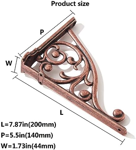 Khtumeware Ornate Decorative Shelf Brackets, 8 inch Big wall Mounted Shelving Bracket, 2 Pack Antique Copper Vintage Met