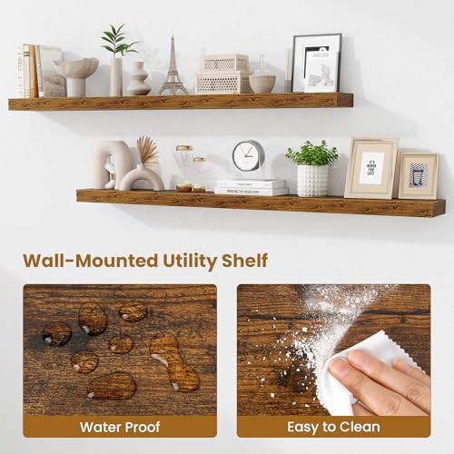 Fun Memories 60 Inch Fireplace Mantel Set of 2, Long Floating Shelf for Bedroom|Living Room, Wall Mounted Farmhouse Disp