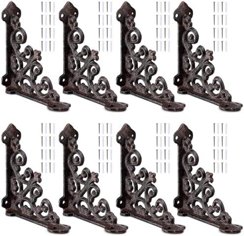 Blulu 8 Pcs Decorative Cast Iron Shelf Bracket L Vintage Bracket, Iron Gray