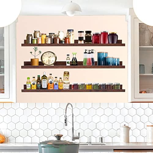 MBYD Floating Shelves 3 Same Dimensions, 48 Inch Deep Walnut Solid Wooden Shelves for Wall, Wall Mount Picture Ledge She