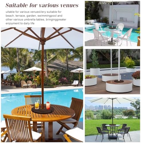 12" Lazy Susan with Umbrella Hole for Outdoor Patio Table - 360° Rotation Iron Turntable Organizer for Beach Umbrellas P