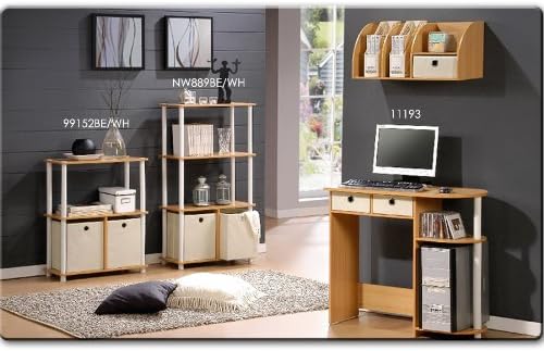 Furinno GO GREEN Storage Shelf, 4-Tier Storage Rack with Bins, Book Shelf, Display Rack, with Storage Bins, for Organiza