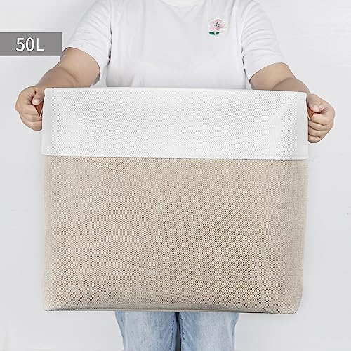 Bagnizer Large Fabric Storage Baskets | 50L Storage Bins, Decorative Linen Closet Baskets with Handles for Organizing, S
