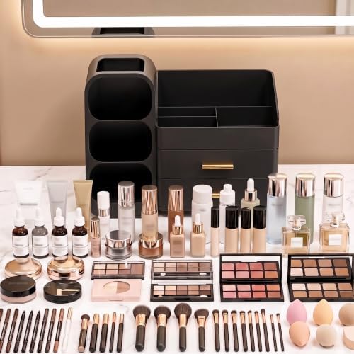 Large Capacity Makeup Organizer Countertop with Makeup Brush Holder for Vanity, Thickened Material, Bathroom Countertop 
