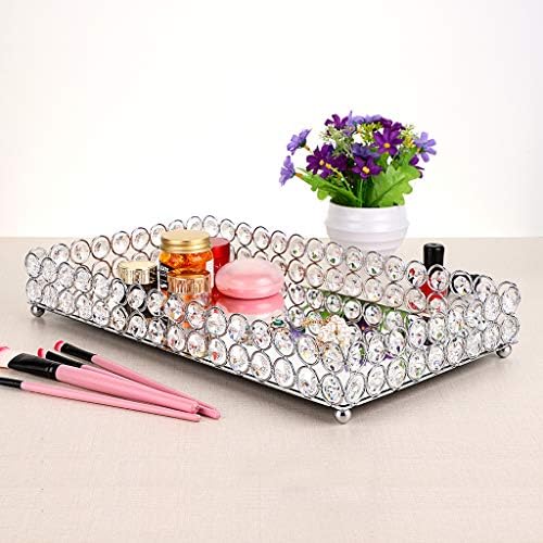 Hipiwe Crystal Perfume Tray Mirrored Bathroom Vanity Organizer, Large
