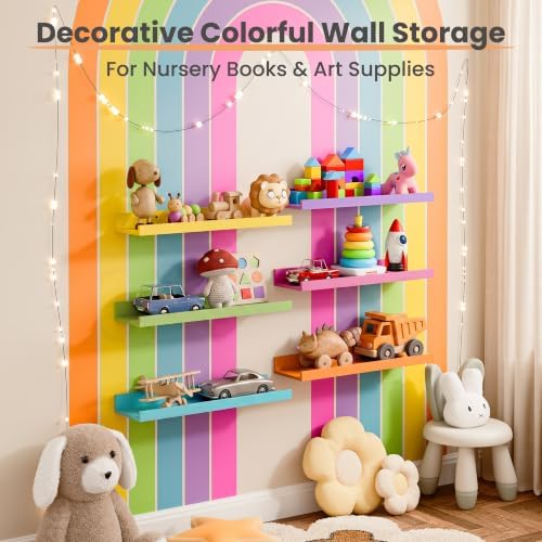 upsimples Floating Shelves for Wall Decor Storage, Multicolor, 6Pcs, 15.7''