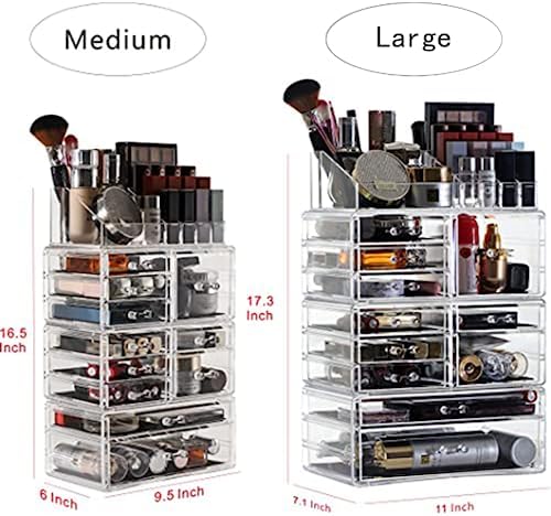 Cq acrylic Clear Makeup Storage Organizer Drawers Skin Care Large Cosmetic Display Cases Stackable Storage Box With 11 D