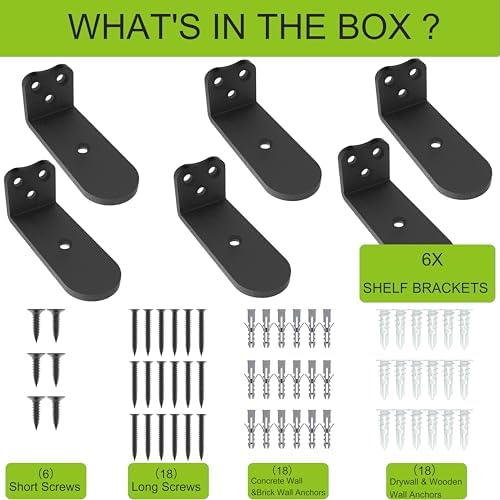 4Inch Black Heavy Duty Floating Shelf Bracket 6 Pack 3-Hole Mount