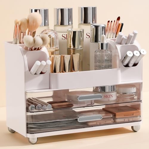 Anyoifax Makeup Organizer Countertop with Large Drawers, White