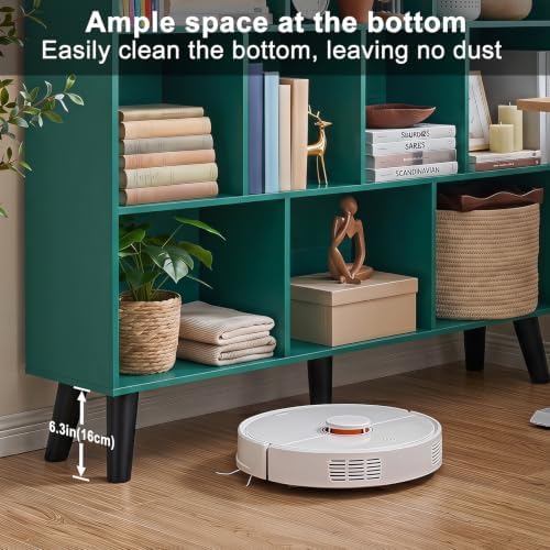 YAHARBO 10 Cube Bookshelf,3 Tier Bookcase with Legs,Dark Green Mid-Century Modern Bookshelves,Large Free Standing Open S