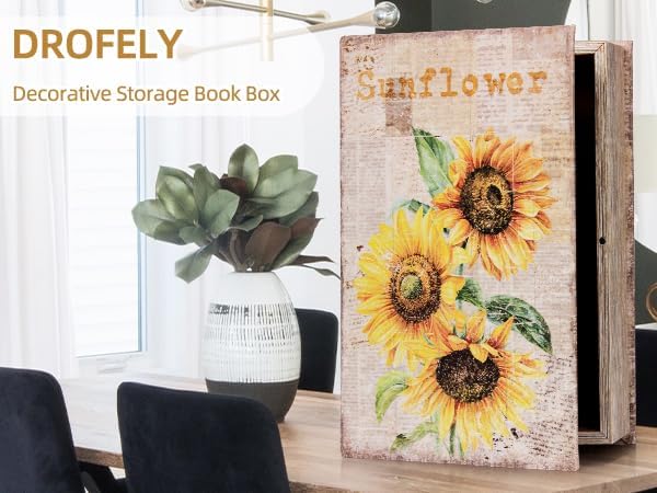Decorative Sunflower Pattern Faux Leather Book Box - Vintage Style Storage & Decoration for Cafe, Bookshelf, Graduation Gift, Wedding Card Box (3-06 Inches)