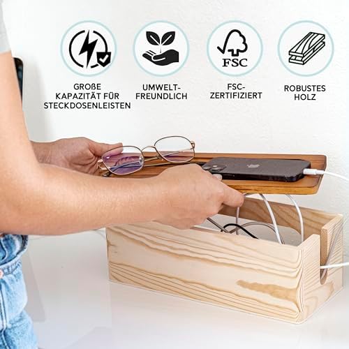 NATURE SUPPLIES Set of Two Natural Wood Cable Management Box, Large and Medium Cord Organizer to Hide Wires and Power St