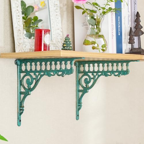 Sungmor 10.6 Inch Cast Iron Brackets for Shelves - 2 Pack Vintage Green