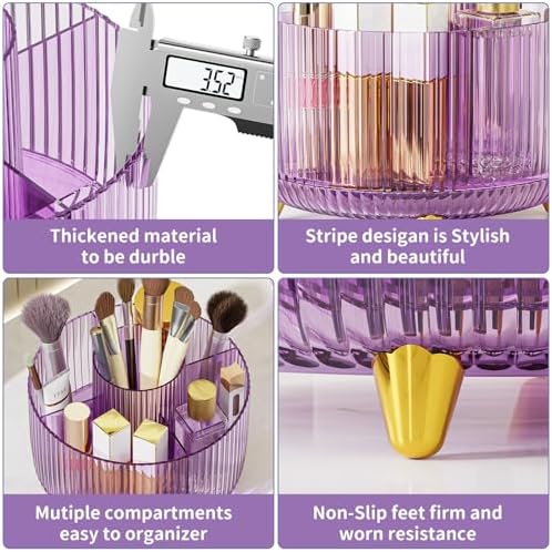 Clear Rotating Makeup Organizer Countertop for Vanity, 360° Makeup Brush Holder Organizer with 5 Compartments, Transpare