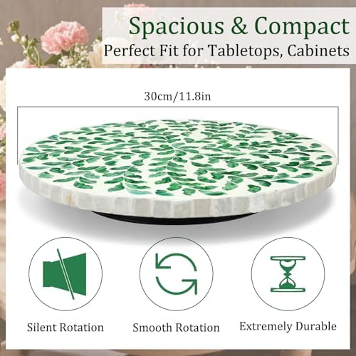 Reallnaive Mother of Pearl Lazy Susan, Round, Green Grass