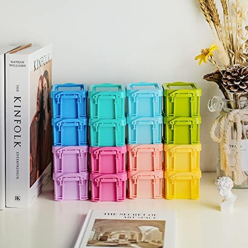 PTSGCAI Cute Small Stackable Mini Storage Box with Lid, 8 Kinds of Macaron Color Plastic Organizer Container for Jewelry