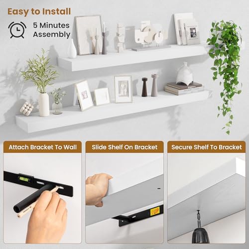 Fun Memories Floating Shelves 48 Inch, Extra Large Wood Shelf Set of 2, Hanging Wall Shelves for Bathroom, Living Room, 