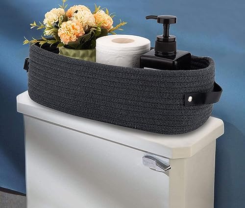 Cotton Rope Toilet Paper Holder Basket with Handle, Home Decor Organizing Small Baskets, Nursery Basket 13"x5.9"x4" Dark