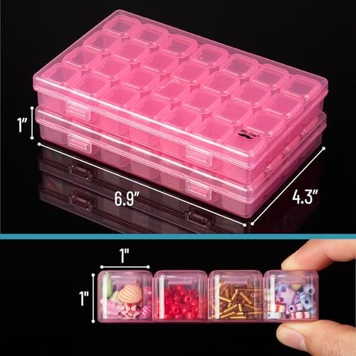Mr. Pen- Bead Storage Containers, 28 Grids, 2 Pack, Transparent Pink