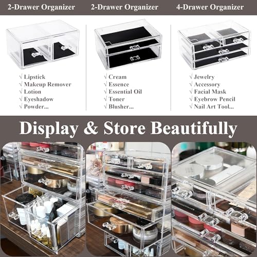 Sea Team 3-Tier Stackable Clear Acrylic Makeup Organizer with Drawers