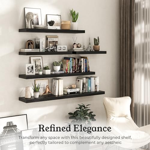 24" Black Floating Shelves 12inch Deep Wall Shelf, Set of 2